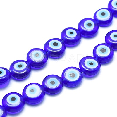 Handmade Evil Eye Lampwork Flat Round Bead Strands X-LAMP-L058-6mm-12-1
