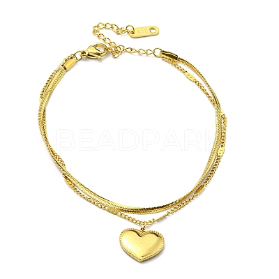 304 Stainless Steel Herringbone & Curb Chains Double Layered Multi-strand Bracelet BJEW-K235-01G-1