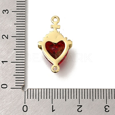 Brass FireBrick Cubic Zirconia Sacred Heart of Jesus Connector Charms KK-R002-27G-02-1
