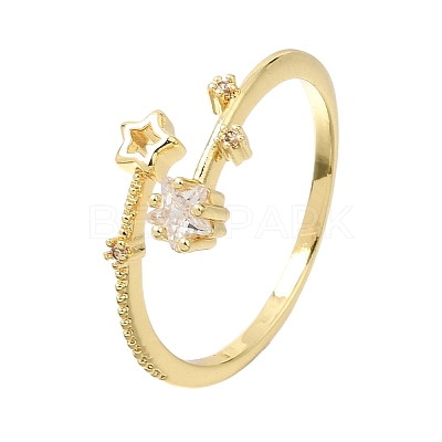 Brass Micro Pave Clear Cubic Zirconia Cuff Open Rings for Women CU-CBAE7DF-12G-06-1