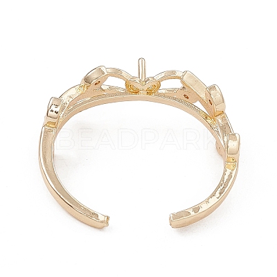 Branch Leaf Rack Plating Brass with Clear Cubic Zirconia Open Cuff Ring Settings KK-G455-12G-1