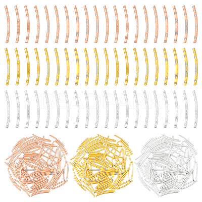 300Pcs 3 Colors Brass Curved Tube Beads KK-DC0004-29-1