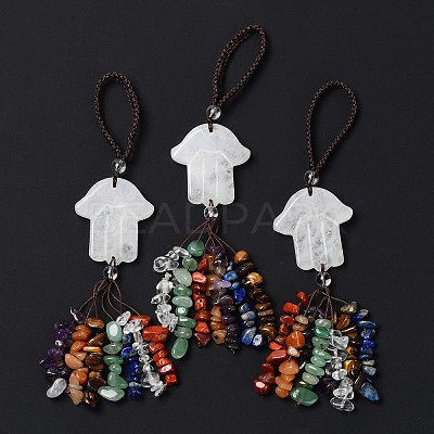 Hamsa Hand/Hand of Miriam Natural Quartz Crystal Pendant Decorations HJEW-R127-02B-1