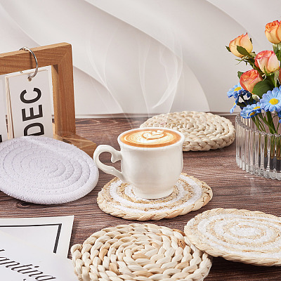 6Pcs 3 Styles Handmade Hot Pads with Corn Straw Woven Placemats AJEW-MB0001-04-1