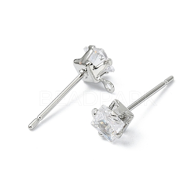SHEGRACE Brass Clear Cubic Zirconia Square Stud Earring Findings XGR0103P-115P-1