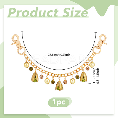 Polymer Clay Rhinestone Green Flower Charms Aluminium Twisted Curb Chain Bag Decorative Chains HJEW-PH02271-1