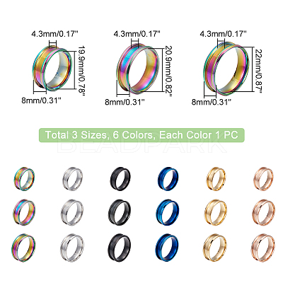 18Pcs 18 Styles 201 Stainless Steel Grooved Finger Ring Settings STAS-UN0042-78-1