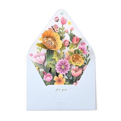 Pop Up 3D Flower Paper Greeting Cards AJEW-L102-01B-1