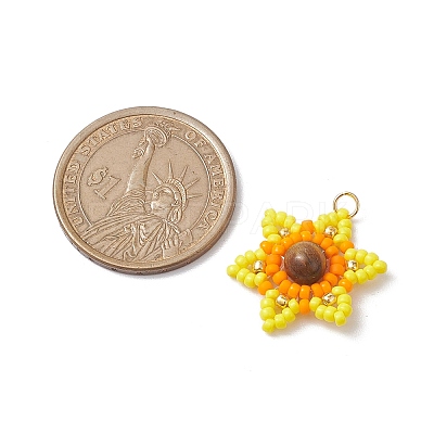 Natural Tiger Eye Glass Seed Beaded Pendants PALLOY-MZ00280-1