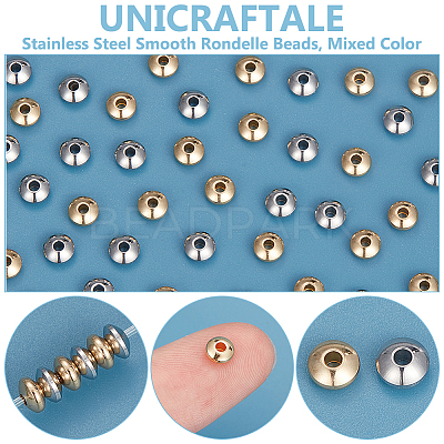 100Pcs 2 Colors 304 Stainless Steel Smooth Rondelle Beads STAS-UN0057-09-1