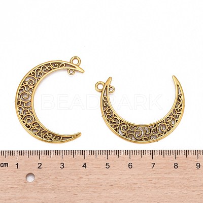 Tibetan Style Alloy Hollow Moon  2-Loop Link Pendants TIBEP-5312-AG-LF-1