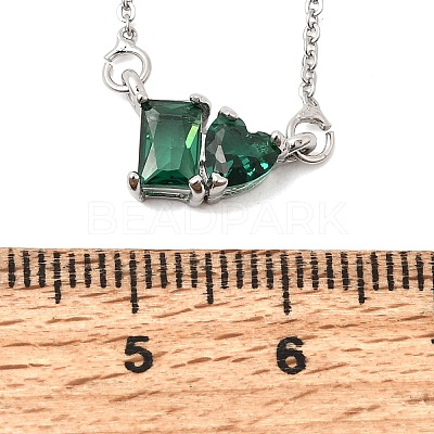 Brass Pave Cubic Zirconia Rectangle and Heart Pendant Cable Chain Necklaces KK-CBAB173-04P-09-1