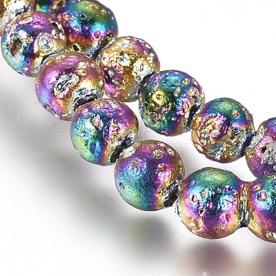 Electroplated Natural Lava Rock Beads Strands X-G-G826-06-6mm-1