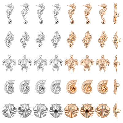 40Pcs 10 Styles 1-Hole Alloy Shank Buttons BUTT-PH0001-69-1