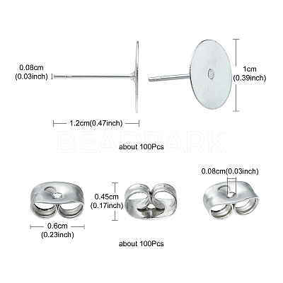 100Pcs 304 Stainless Steel Stud Earring Findings STAS-YW0001-43B-1
