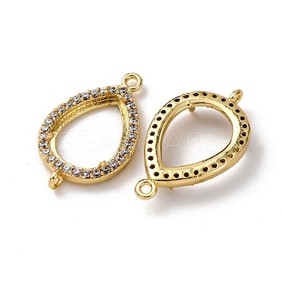 Teardrop Brass Micro Pave Clear Cubic Zirconia Connector Cabochon Settings KK-NH0007-01G-1