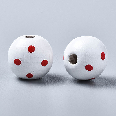 Painted Natural Wood European Beads WOOD-S057-056H-1