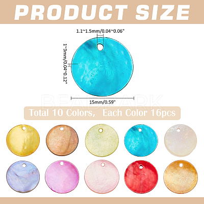 160Pcs 10 Colors Spray Paint Natural Akoya Shell Pendants SHEL-ME0001-07-1