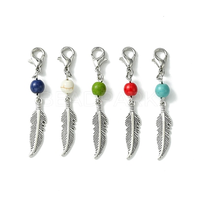Alloy Feather Pendant Decorations HJEW-JM01379-01-1