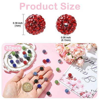 30Pcs Pave Disco Ball Beads RB-YW0001-14N-1