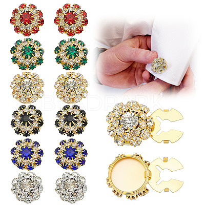 12Pcs 6 Colors Brass Rhinestone Cufflinks KK-ME0003-82-1