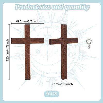 6Pcs Wooden Cross Wall Decoration AJEW-GO0002-23C-1