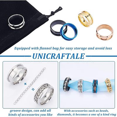 20Pcs 5 Style 201 Stainless Steel Grooved Finger Ring Settings STAS-UN0040-17-1