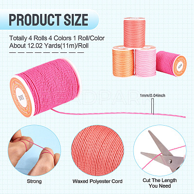 4 Rolls 4 Colors Round Waxed Polyester Cord YC-TA0001-27A-1