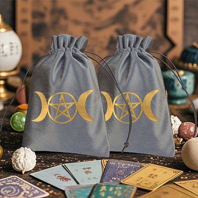 Rectangle Gold Stamping Velvet Tarot Storage Drawstring Bags for Divination ABAG-WH20001-25D-1
