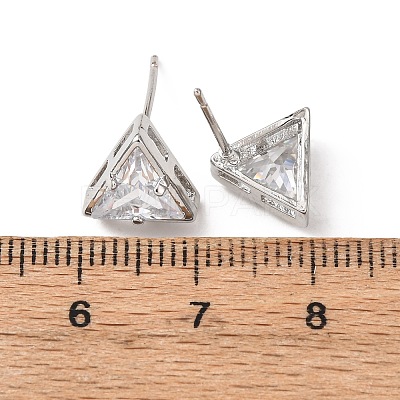 Brass Micro Pave Clear Cubic Zirconia Stud Earrings EJEW-C174-02F-P-1