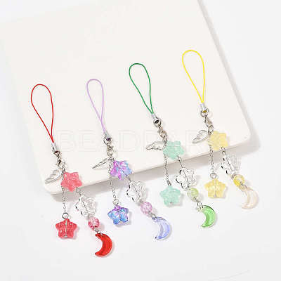 Alloy Wing with Glass Moon & Star Mobile Straps HJEW-YW00181-01-1