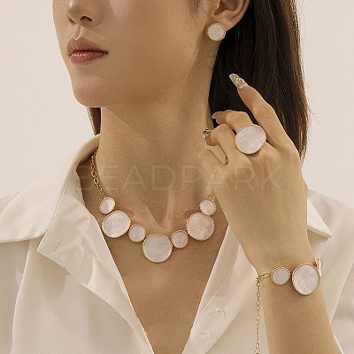 Alloy White Enamel Link Bracelets & Stud Earrings & Pendant Necklaces & Rings Sets FS-WG9902A-01-1