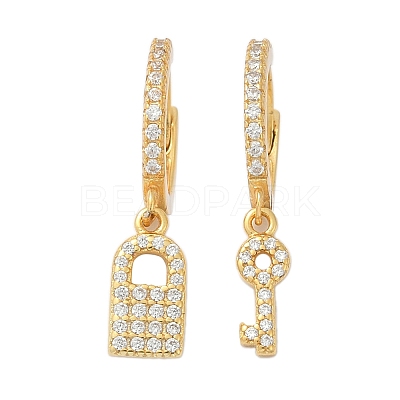 Lock & Key 925 Sterling Silver Micro Pave Clear Cubic Zirconia Hoop Earrings for Women EJEW-G427-01G-03-1