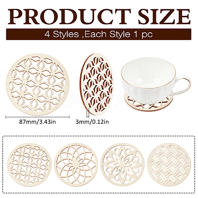 1 Set Wooden Carved Cup Mats WOOD-BC0001-26-1