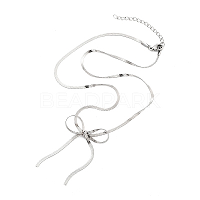 304 Stainless Steel Flat Snake Chain Bowknot Pendant Necklaces for Women NJEW-Z050-01P-02-1