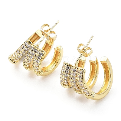 Clear Cubic Zirconia Round Stud Earrings EJEW-G350-02G-1