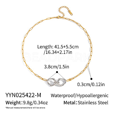 Two Tone 304 Stainless Steel Double Hoop Pendant Necklaces for Women QP5303-2-1