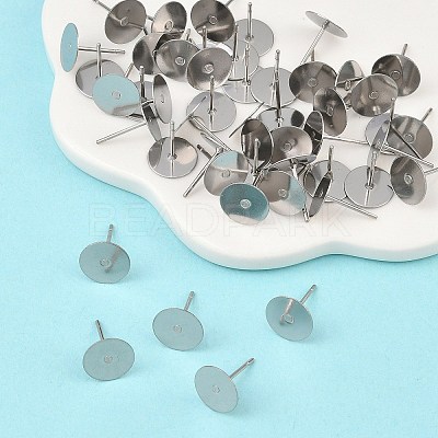 Tarnish Resistant 316 Surgical Stainless Steel Flat Round Blank Peg Stud Earring Settings X-STAS-R073-06A-1
