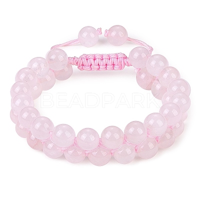 Natural Rose Quartz Braided Bead Bracelet BJEW-SW00001-08-1