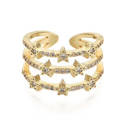 Brass Micro Pave Clear Cubic Zirconia Cuff Rings X-RJEW-S044-084-NF-1
