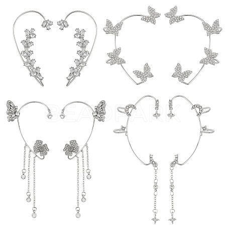 8Pcs 8 Styles Alloy Rhinestone Cuff Earrings EJEW-OC0001-05-1