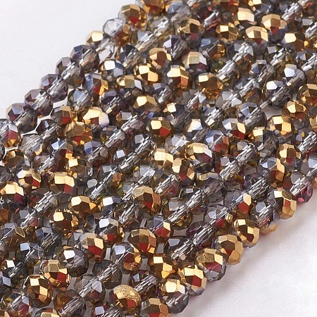 Half Plated Faceted Rondelle Electroplate Glass Beads Strands X-EGLA-D020-3x2mm-14-1