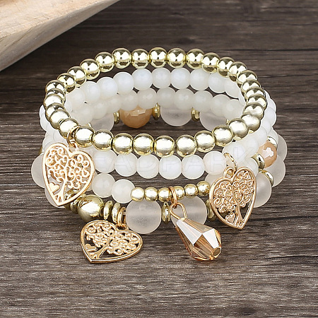 Acrylic & Glass Beaded Stretch Bracelet Sets WG37C2F-02-1