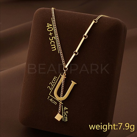 304 Stainless Steel Initial Pendant with Dice Tassel Necklaces FS-WGD823D-21-1