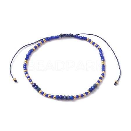 Bohemian Style Natural Lapis Lazuli & Glass Braided Bead Bracelet BJEW-JB10136-04-1