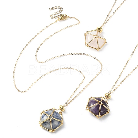 Mixed Natural & Synthetic Gemstone Pendant Necklaces NJEW-JN04546-1