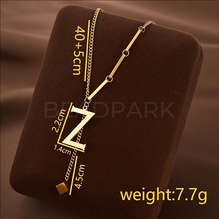 304 Stainless Steel Initial Pendant with Dice Tassel Necklaces FS-WGD823D-26-1