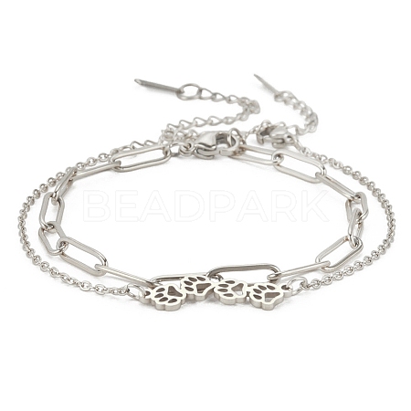 304 Stainless Steel Paperclip Chains & Cable Chain Bracelet Sets AJEW-U005-05C-P-1
