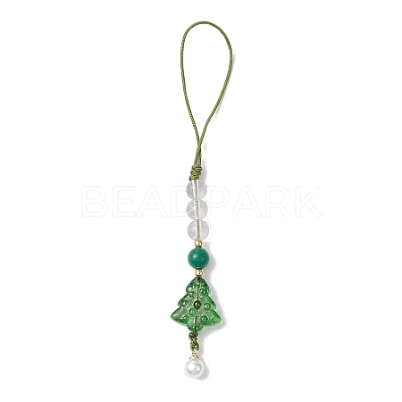 Brass Glass with Natural Quartz Crystal with Natural White Jade Mobile Straps HJEW-JM02288-1