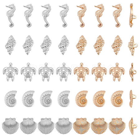 40Pcs 10 Styles 1-Hole Alloy Shank Buttons BUTT-PH0001-69-1